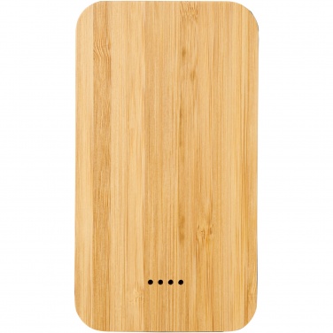 Logotrade Werbegeschenke das Foto: Future 6.000 mAh kabellose Powerbank mit Ladefunktion aus Bambus/Stoff