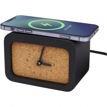 Logotrade Geschäftsgeschenke das Foto: Momento Kalkstein Tischuhr mit wireless Ladefunktion