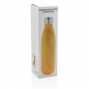 Logotrade Firmengeschenke das Foto: Vakuumisolierte Stainless Steel Flasche mit Holzoptik