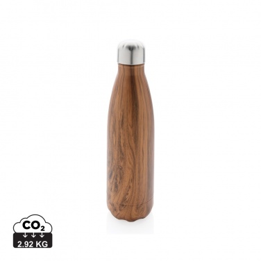Logotrade Logogeschenke das Foto: Vakuumisolierte Stainless Steel Flasche mit Holzoptik