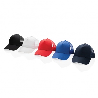 Logotrade Logogeschenke das Foto: Impact AWARE™ 190gr Brushed rCotton 5 Panel Trucker-Cap