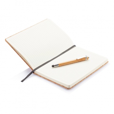 Logotrade Werbeartikel das Foto: Kork A5 Notizbuch mit Bambus Stift und Stylus