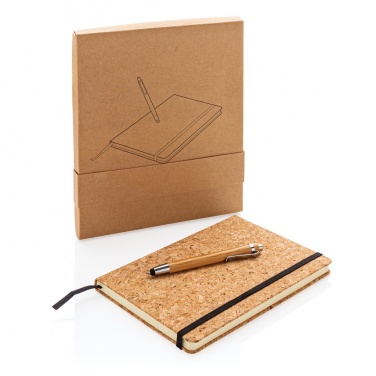 Logotrade Logogeschenke das Foto: Kork A5 Notizbuch mit Bambus Stift und Stylus