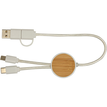 Logotrade Werbegeschenke das Foto: Chechia 30 cm 5-in-1 Kabel aus recyceltem Kunststoff für Datenübertragung und 27W Schnellladung mit Bambusdetails