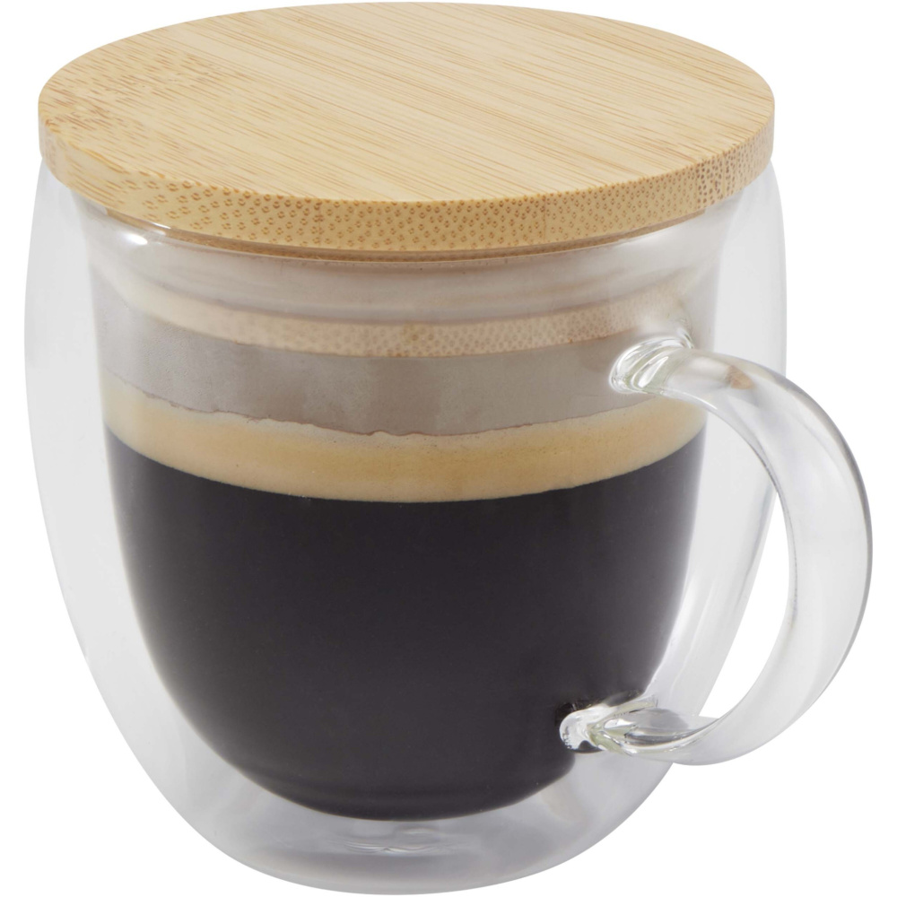 Logotrade werbemittel das Foto: Lenora 250 ml Glasbecher mit Bambusdeckel