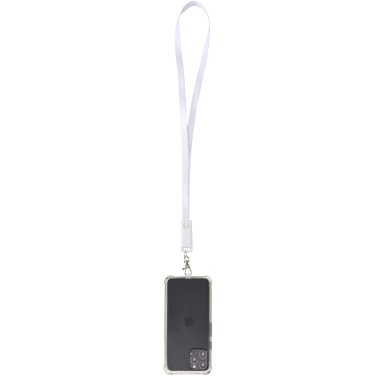 Logotrade Geschäftsgeschenke das Foto: Franz 5 in 1 Lanyard Kabel aus recyceltem Kunststoff für Smartphones mit integrierter Datensynchronisierung und 65 W Schnellladefunktion