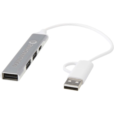 Logotrade Geschäftsgeschenke das Foto: Alkaid 4 Port Hub aus recyceltem Aluminium mit USB-A- und Typ-C-Anschlüssen und zwei Eingängen