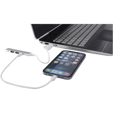 Logotrade Geschäftsgeschenke das Foto: Alkaid 4 Port Hub aus recyceltem Aluminium mit USB-A- und Typ-C-Anschlüssen und zwei Eingängen