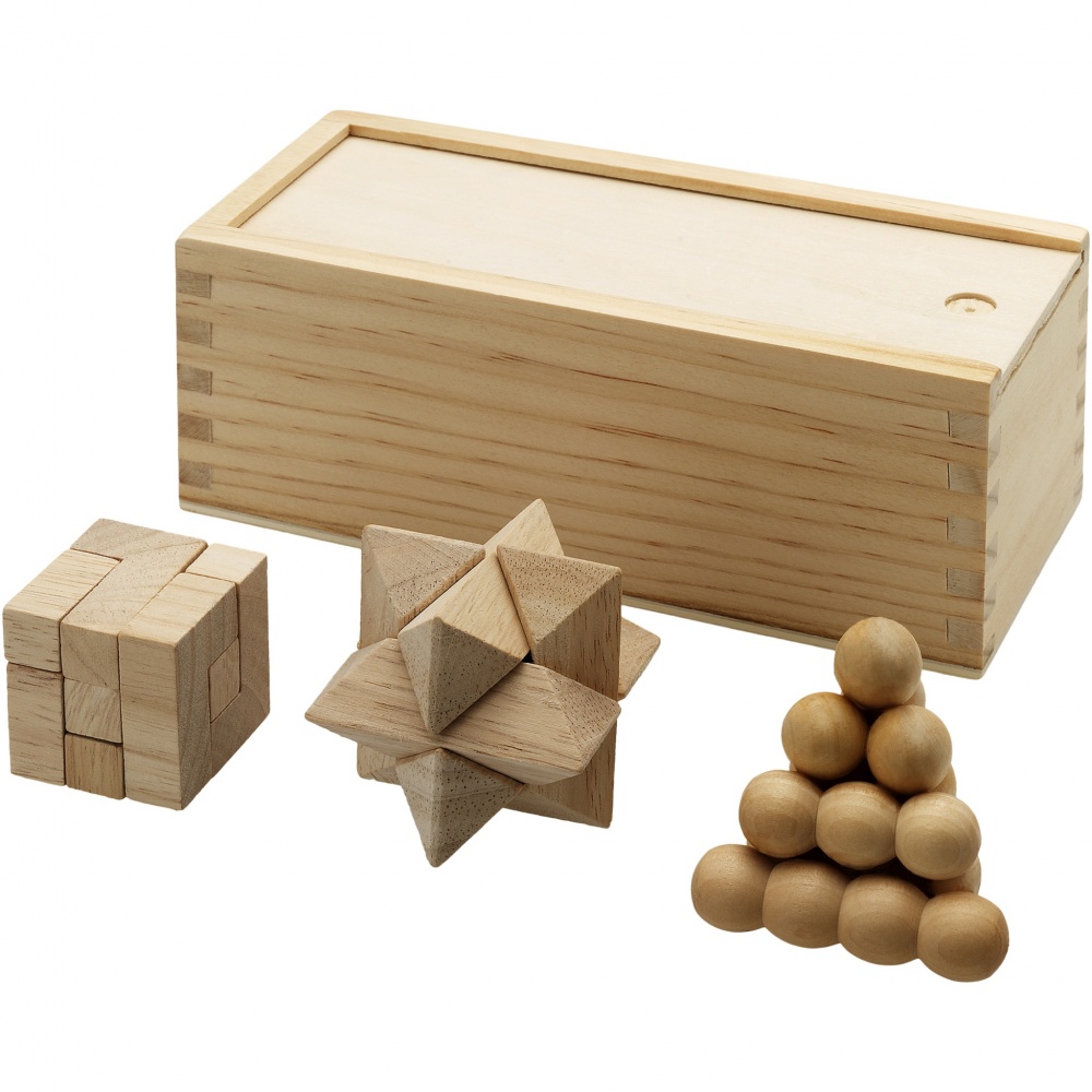 Logo trade promotional gift photo of: Brainiac 3-piece wooden brain teaser set