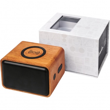 Logo trade corporate gifts image of: Wooden 3W speaker with wireless charging pad