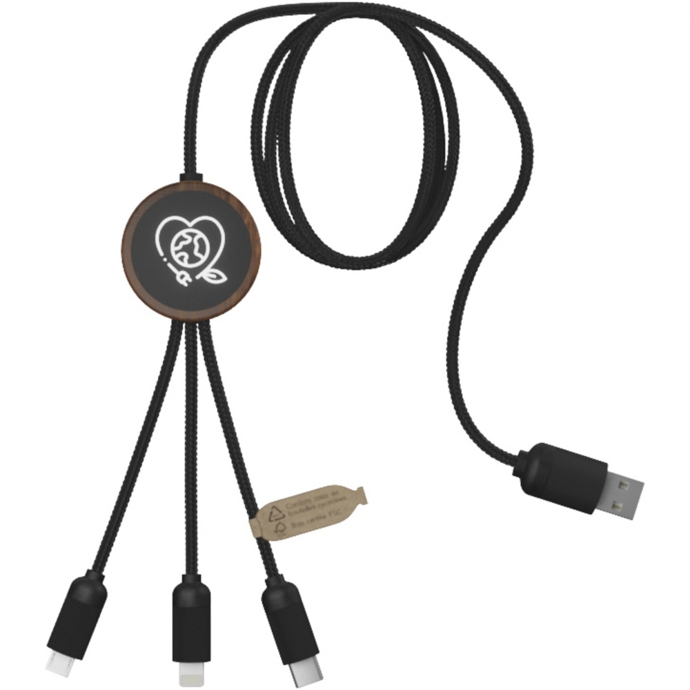 Logo trade corporate gift photo of: SCX.design C36 3-in-1 rPET light-up logo extended charging cable with round bamboo casing