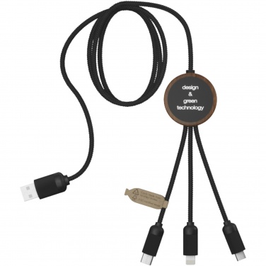 Logo trade corporate gifts image of: SCX.design C36 3-in-1 rPET light-up logo extended charging cable with round bamboo casing