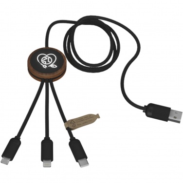 Logo trade corporate gift photo of: SCX.design C36 3-in-1 rPET light-up logo extended charging cable with round bamboo casing
