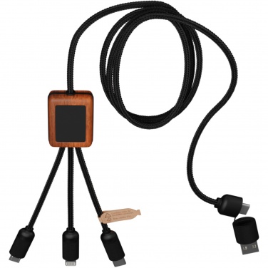 Logo trade business gifts image of: SCX.design C38 5-in-1 rPET light-up logo charging cable with squared wooden casing