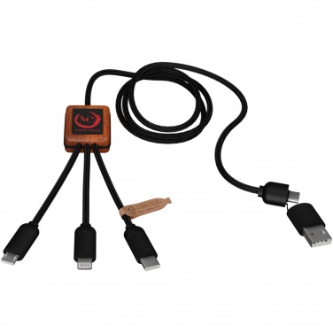Logotrade advertising product image of: SCX.design C38 5-in-1 rPET light-up logo charging cable with squared wooden casing