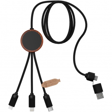 Logotrade promotional gift image of: SCX.design C37 5-in-1 rPET light-up logo charging cable with round wooden casing