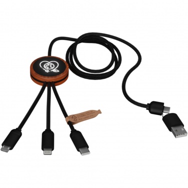 Logotrade promotional merchandise image of: SCX.design C37 5-in-1 rPET light-up logo charging cable with round wooden casing