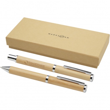 Logo trade advertising product photo of: Apolys bamboo ballpoint and rollerball pen gift set 