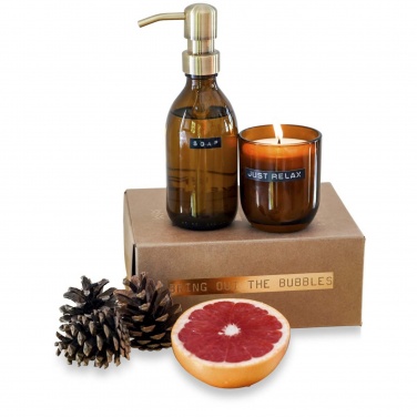 Logotrade advertising product image of: Wellmark Discovery 200 ml hand soap dispenser and 150 g scented candle set - bamboo fragrance