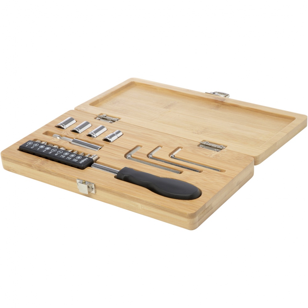 Logotrade promotional item image of: Rivet 19-piece bamboo/recycled plastic tool set