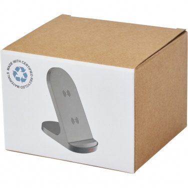 Logo trade promotional merchandise image of: Loop 15W dual coil RCS recycled plastic wireless charging stand