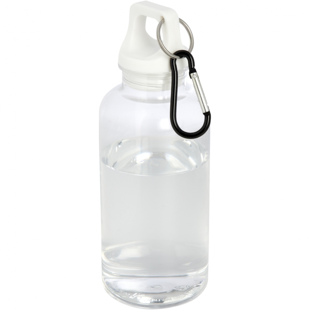 Logotrade promotional item image of: Oregon 400 ml RCS certified recycled plastic water bottle with carabiner