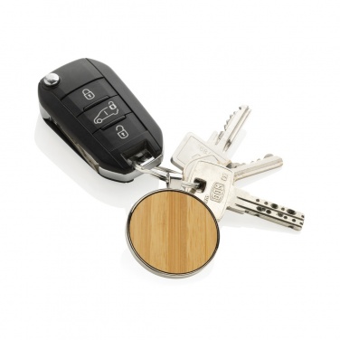 Logo trade corporate gifts picture of: RCS recycled zinc alloy round keychain with bamboo