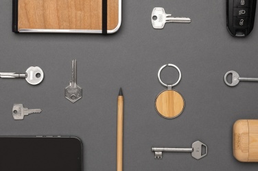 Logo trade promotional products image of: RCS recycled zinc alloy round keychain with bamboo