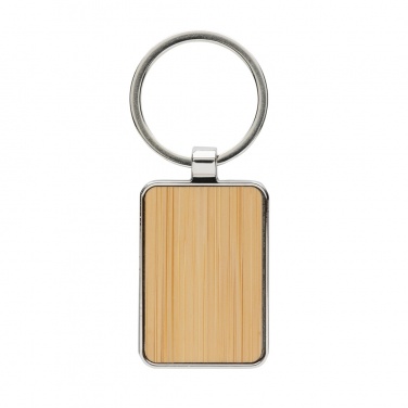 Logotrade promotional product picture of: RCS recycled zinc alloy rectangle keychain with bamboo