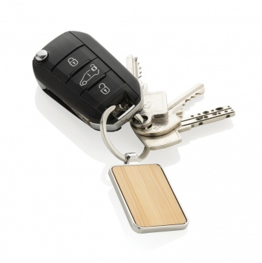 Logo trade promotional giveaways picture of: RCS recycled zinc alloy rectangle keychain with bamboo