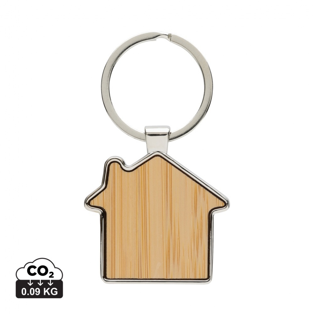 Logo trade advertising products picture of: RCS recycled zinc alloy house keychain with bamboo