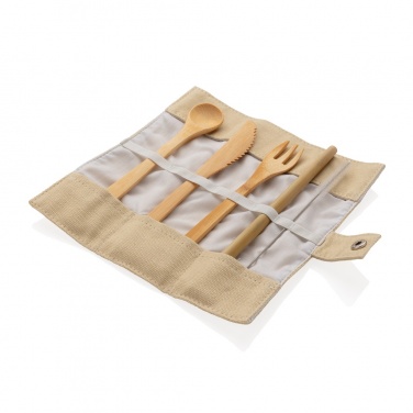 Logo trade promotional gift photo of: Reusable bamboo travel cutlery set