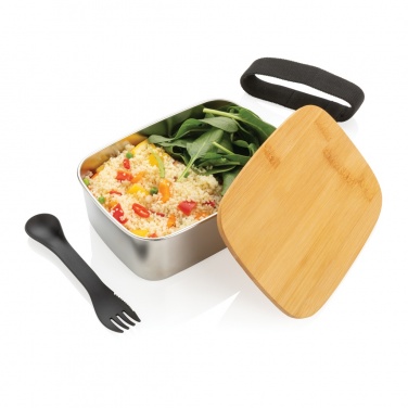Logotrade promotional gift picture of: Stainless steel lunchbox with bamboo lid and spork