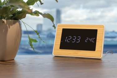 Logo trade business gift photo of: Utah RCS recycled plastic and bamboo LED clock