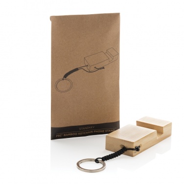 Logo trade promotional products picture of: Standkey bamboo keychain phone stand