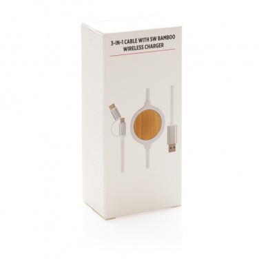 Logotrade promotional item picture of: 3-in-1 cable with 5W bamboo wireless charger
