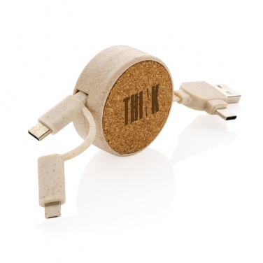 Logo trade promotional giveaways image of: Cork and Wheat 6-in-1 retractable cable