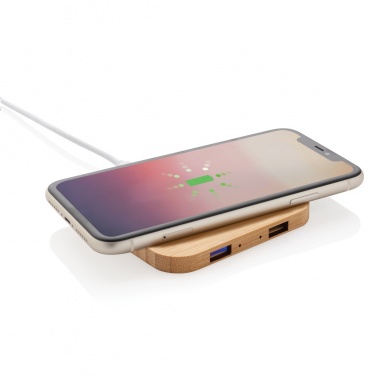 Logo trade promotional merchandise picture of: Bamboo 5W wireless charger with USB
