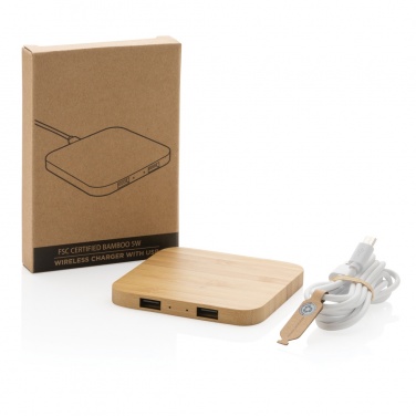 Logotrade corporate gift image of: Bamboo 5W wireless charger with USB