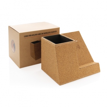 Logo trade promotional giveaways picture of: Cork pen holder and 5W wireless charger
