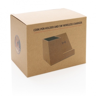 Logo trade advertising product photo of: Cork pen holder and 5W wireless charger