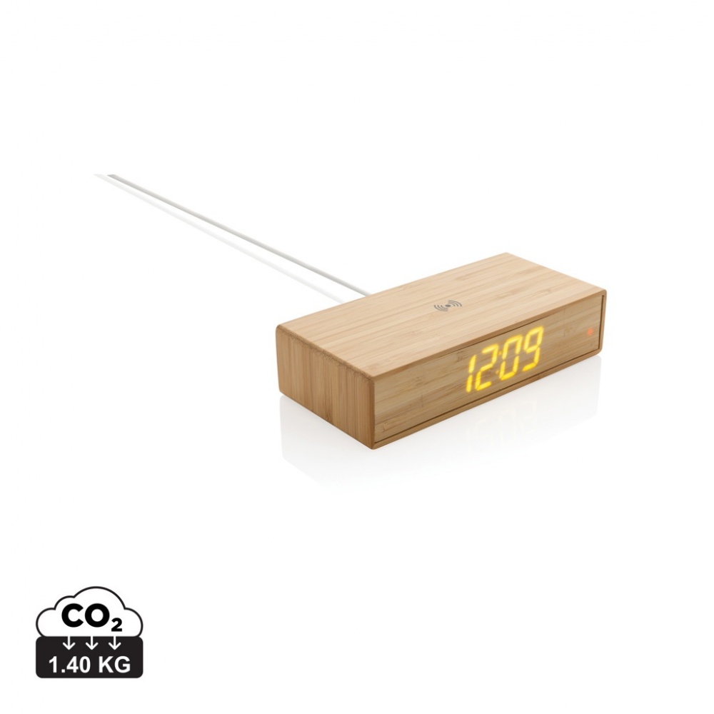Logotrade advertising product picture of: Bamboo alarm clock with 5W wireless charger