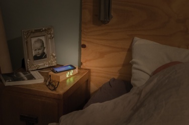 Logo trade promotional gifts picture of: Bamboo alarm clock with 5W wireless charger