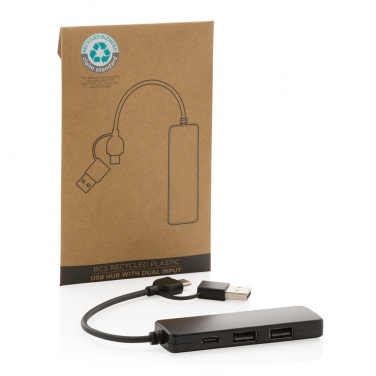 Logo trade promotional merchandise image of: RCS recycled plastic USB hub with dual input