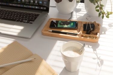 Logo trade promotional item photo of: Bamboo desk organiser 10W wireless charger