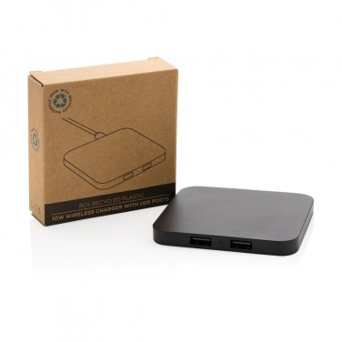 Logo trade business gifts image of: RCS recycled plastic 10W Wireless charger with USB Ports