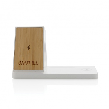 Logotrade corporate gift picture of: Ontario recycled plastic & bamboo 3-in-1 wireless charger