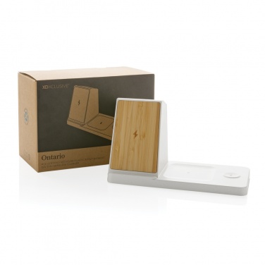 Logotrade promotional merchandise picture of: Ontario recycled plastic & bamboo 3-in-1 wireless charger