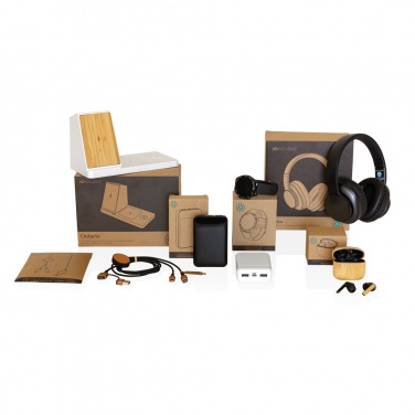 Logo trade promotional gifts image of: Ontario recycled plastic & bamboo 3-in-1 wireless charger