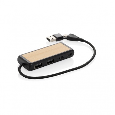 Logo trade corporate gift photo of: Link RCS recycled plastic and bamboo dual Input USB hub